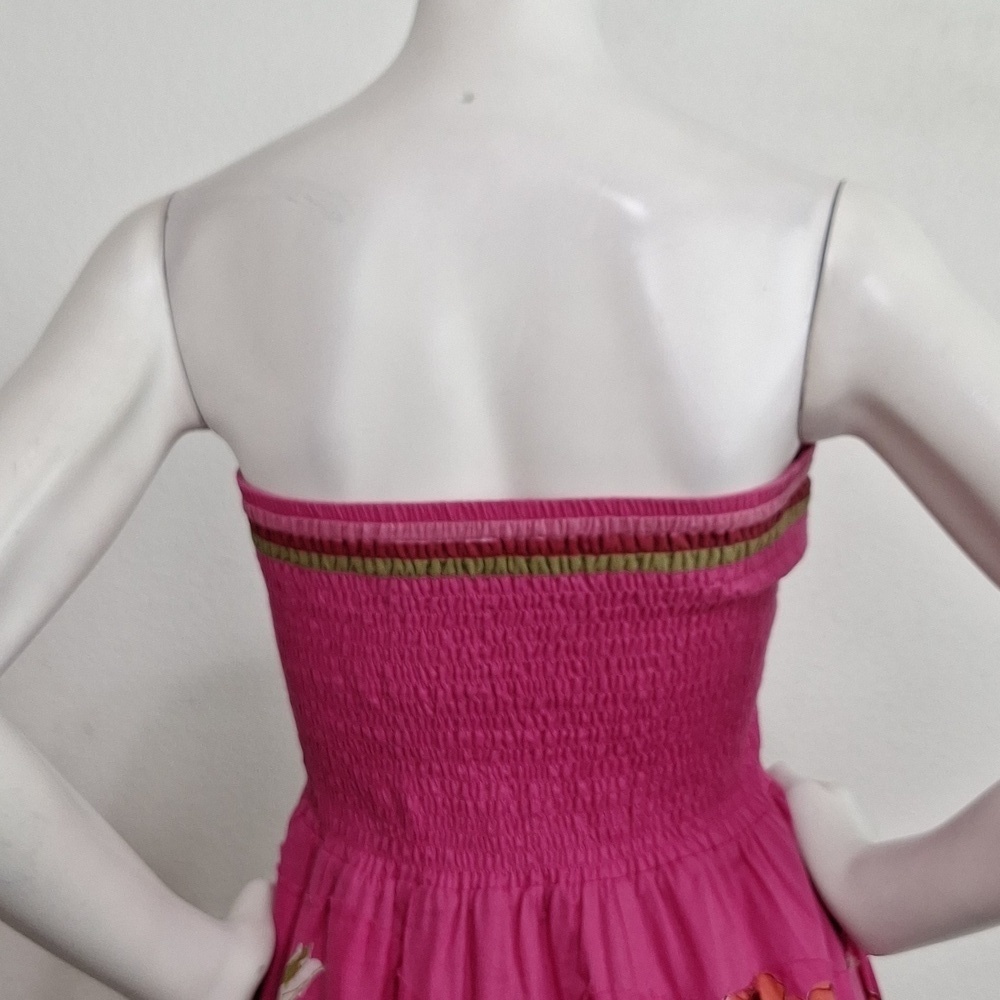 Sarina Strapless Bohemian Smocked Floral Ruffle Hem Boho Multicolor Dress Sz. XL - Picture 6 of 10
